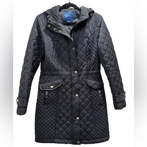 Cole Haan Black Quilted Long Coat - Size Medium